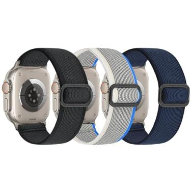 Imagem de Tiptops Pulseira masculina feminina para Apple Watch Ultra, de 49 mm, 45 mm, 44 mm, 42 mm, 41 mm, 40 mm, 38 mm, pulseira esportiva de nylon elástico trançado macio para Apple Watch SE séries
