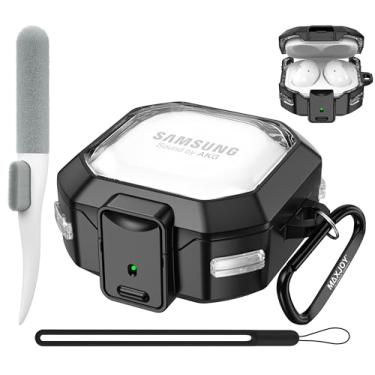 Imagem de Maxjoy Capa para Galaxy Buds Pro 2 – compatível com Samsung Galaxy Buds 2 Pro, Live, FE 2023; capa protetora transparente com chaveiro (bloqueio antiqueda), preta
