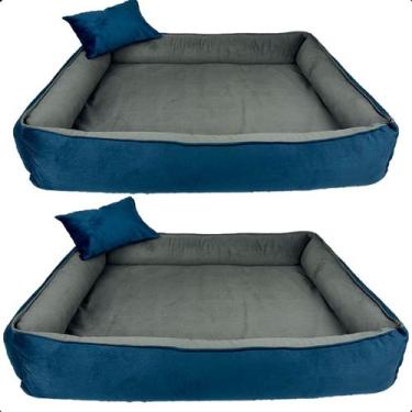 Imagem de Kit 2 Cama para Cachorro Caminha Pet Travesseiro Scott Veludo Cinza/Az