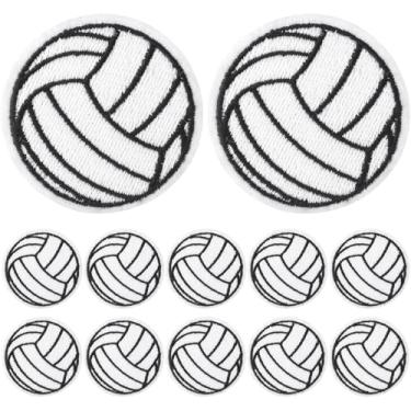 Imagem de Pndeyo 12 peças de remendos de ferro de vôlei para bolsas, aplique bordado de vôlei, acessórios de aplique de bordado de bola esportiva para roupas faça você mesmo, jaquetas, jeans, chapéus, preto e