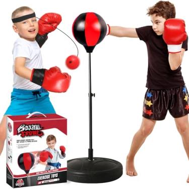Imagem de Saco de pancadas para crianças de 8 a 12 anos, pacote com 2 luvas de boxe para crianças de 3 a 8 anos, saco de pancadas infantil com suporte ajustável de altura para 5 a 7, presentes de aniversário de
