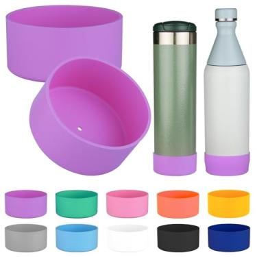 Imagem de 2 peças de bota de silicone para garrafa Stanley All Day Slim Bottle 590 g, capa protetora antiderrapante para garrafa Stanley AeroLight Transit (Roxo)