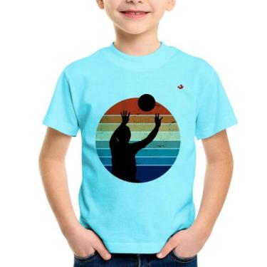 Imagem de Camiseta Infantil Vôlei Vintage Sunset - Foca na Moda, Azul claro, 4