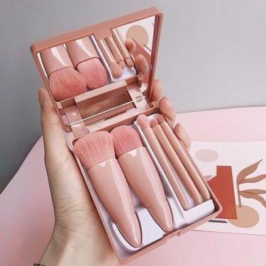Imagem de Mini Espelho De Maquiagem Portátil Com 5 Pcs Pincéis - oem