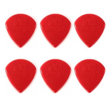 Imagem de Palhetas Nylon Jazz III Vermelha 47R3N Dunlop, Kit com 6 Palhetas