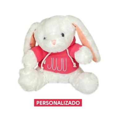 Imagem de Coelho Pelúcia com Blusa Moletom Capuz Personalizado - Rosa - 25cm - 0