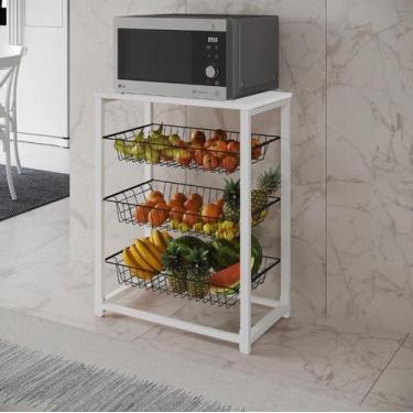Imagem de Fruteira com Suporte para Micro-ondas Barcelona Aço Branco Cesto Preto