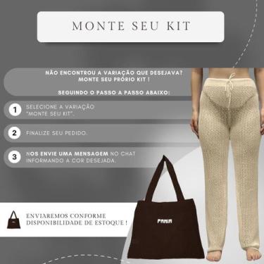 Imagem de Kit Calça Pantalona Tricot Feminina com Bolsa Sacola de Praia Crochê -