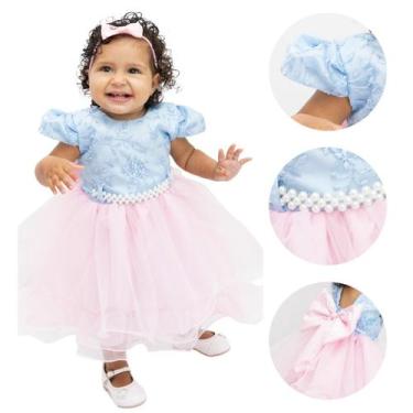 Imagem de Vestido de Luxo Isa Rosa com Azul Bebê para Menina - Coloribaby, 4 ano