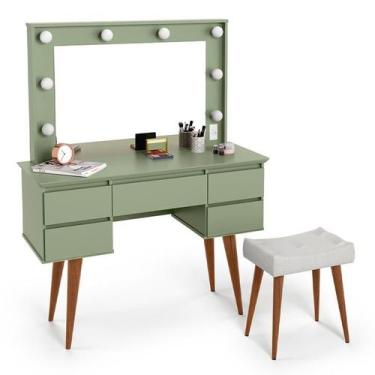 Imagem de Penteadeira Camarim Com Banqueta 5 Gavetas 120cm Strass Patrimar Verde