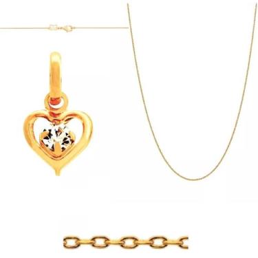 Imagem de Cordão Banhado Ouro 18k Feminino Rommanel Coração Vazado Cristal 50c