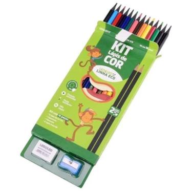 Imagem de Kit Escolar Infantil Volta As Aulas Lápis De Cor Apontador Borracha Com 16 Peças