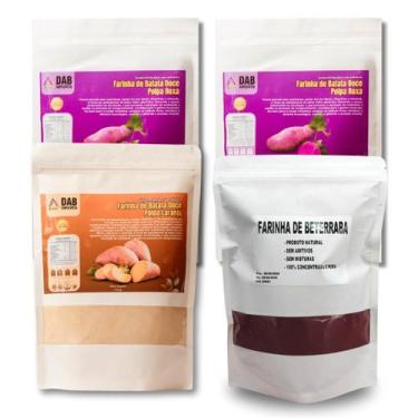 Imagem de Kit 4 Un Farinha Batata Doce Polpa Laranja, Roxa e Beterraba Pó 1.850k