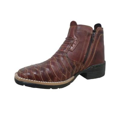 Imagem de Botina Texana Bico Quadrado Bota Couro Butina Escamada - RM, Pinhão, 3