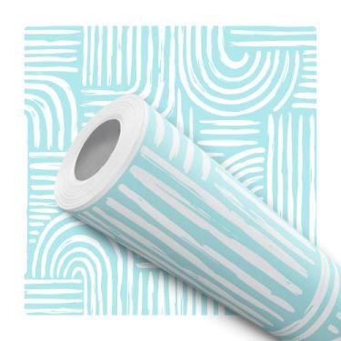 Imagem de Papel De Parede Adesivo Lavável Risco Abstrato Azul E Branco Quarto Sa