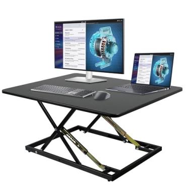 Imagem de STANDNEE Standing Desk Converter, Height Adjustable Stand up Desk Riser, Fully Assembled Monitor Laptop Riser Workstation, Sit to Stand Desk for Home Office, Black, Pattern. (Black-32in)