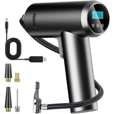 Imagem de LONLEEYU Inflador de Pneus Sem Fio, Compressor de Ar Portátil, Bomba de Ar Elétrica Recarregável Portátil de 150 Psi com Medidor de Pressão Digital Inteligente, Luz Led, Desligamento Automático para C
