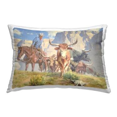 Imagem de Stupell Industries Almofada estampada para ambientes internos Cattle Roundup Landscape Design por Steve Hunziker, 35 x 18 x 50, multicolorida