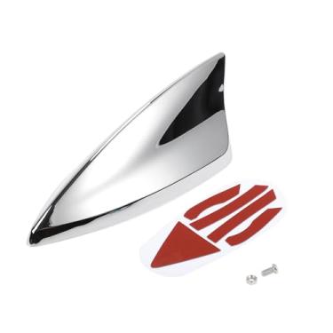 Imagem de VekAuto Antena de barbatana de tubarão, antena de teto de sinal AM/FM universal para carro, carro, SUV, caminhão, off-road, material ABS com base adesiva, cromada, tom prateado