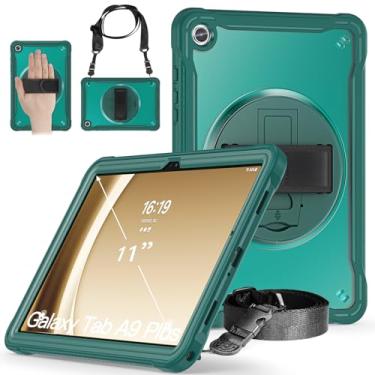 Imagem de Junfire Nova capa fina transparente para Galaxy Tab A9 Plus 27.9 cm 2023, capa rígida à prova de choque para Samsung Tab A9+ X210/X215/X216 com alça de mão e alça de ombro - Midnight Green