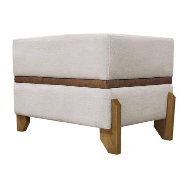 Imagem de Puff Recamier Kodama Para Cama De Solteiro 50cm Bouclé Pé Castanho - Bege Bouclé