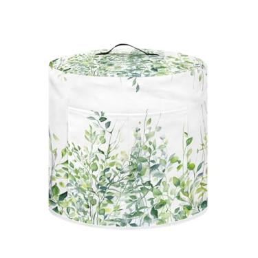 Imagem de Cozeyat Capa para fritadeira a ar de folhas verdes, capa protetora redonda com 2 bolsos e alça para panela de pressão elétrica/panela de arroz