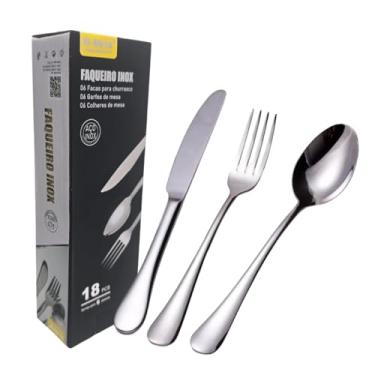 Imagem de Faqueiro 18 Peças Kit de Talheres com Garfo Faca e Colher Para Cozinha Restaurante Pizzaria I Jogo de Talheres 18 Peças para Churrasco Aço Inoxidável