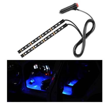 Imagem de Yourkar Faixa de luz LED para carro, 24 luzes de LED para ambiente sob o painel com acendedor de cigarro, lâmpada de decoração de veículo luz noturna ambiente, acessórios universais para carros (azul)