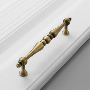 Imagem de Puxador de gaveta de latão redondo simples moderno de cobre puro dourado leve, puxador de guarda-roupa vintage prateado todo em cobre americano, cor bronze, 128 mm