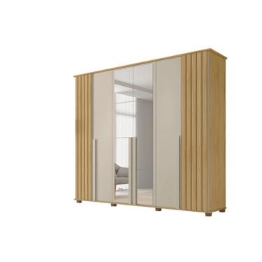 Imagem de Guarda Roupa Amsterdã II 6 Portas Ripado com Espelho Cinamomo/Off White - RV Móveis