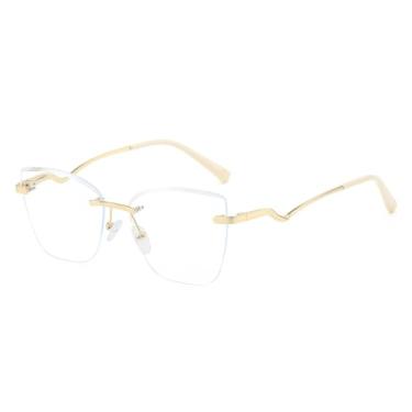 Imagem de Óculos sem armação para homens e mulheres, óculos sem armação para negócios com receita ajustável, bege dourado