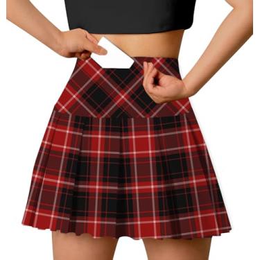 Imagem de Cromoncent Saia de tênis plissada de cintura alta para meninas e mulheres, com bolsos, 2 anos - 4GG, A#- Xadrez vermelho de secagem rápida, GG