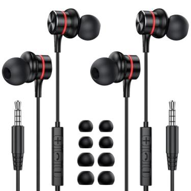 Imagem de MOSWAG Fones de ouvido com fio, fones de ouvido com fio de 3,5 mm com microfone, fones de ouvido intra-auriculares com fio compatíveis com telefones celulares, PCs de mesa, tablets, laptops, MP3s,