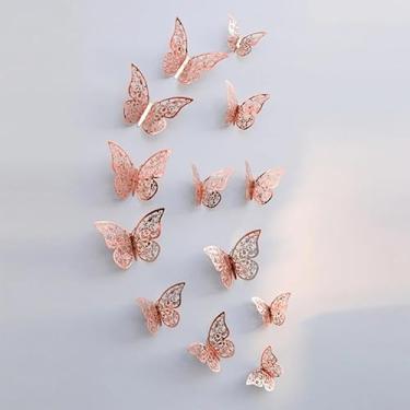 Imagem de Kit 12 Borboletas 3D Vazada Decorativa Adesiva, Adesivos de Parede Borboleta 3D, Adesivos de Borboletas, Decoração Quarto (Rose Gold (opção 2))