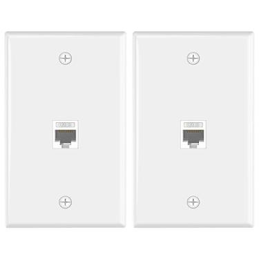 Imagem de VCE Placa de parede Ethernet (certificação UL), conector de parede fêmea para fêmea Cat6 de 1 porta, placa de parede keystone com acoplador em linha keystone RJ45, branco (pacote com 2)