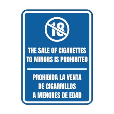 Imagem de Signs ByLITA Retrato redondo A venda de cigarros a menores é proibida sinal de porta ou parede | Placas bilíngues espanholas de negócios e escritório (azul) - média