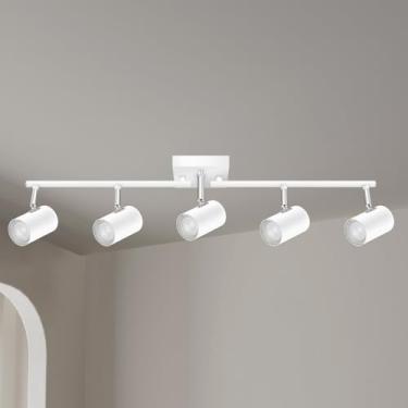 Imagem de AUQUEE Luminárias De Trilho De 5 Luzes Para Teto, Iluminação De Trilho De Cozinha Branca Fosca, Cabeças De Luz Giratórias, Luzes De Trilho De Led Modernas Ajustáveis Para Cozinha/Sala De Estar/Corre