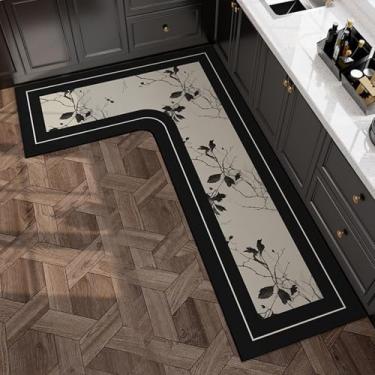 Imagem de BANEBOR Tapete e tapetes de cozinha em forma de L, 1 peça de tapete de cozinha com estampa floral antiderrapante na frente da pia, tapete Cornor para casa (Moonflower Right G, 79 x 140 cm)