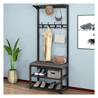 Imagem de Cabideiro para sapato, banco de armazenamento de entrada de árvore de corredor, móveis de destaque com moldura de metal, design 4 em 1, 4 ganchos duplos, montagem fácil, resistente e fácil de montar