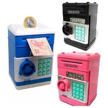 Imagem de Cofre Infantil Eletrônico Digital Senha 4 Dígitos Puxa Notas e Moedas,brinquedos para crianças, cofrinho eletrônico para meninos e meninas, crianças, caixa eletrônico (Preto)