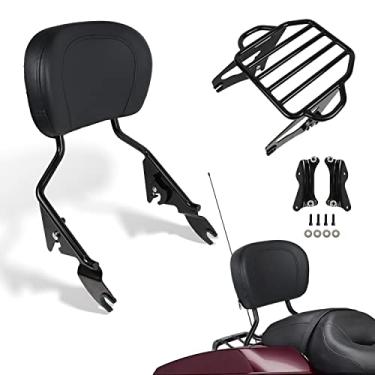 Imagem de AUFER Black Destachable Upright Passenger Sissy Bar Backrest with Pad and 2-Up Bagagem Rack and 4 Point Docking Hardware Kits for Touring 2014-2020