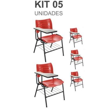Imagem de KIT 05 Cadeiras Universitárias com porta livros cor Vermelho - MASTCMO