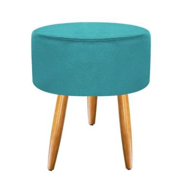 Imagem de Puff Banqueta Puf Pés Palito Suede Azul Turquesa Recepção Sala Quarto 