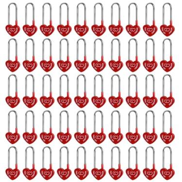 Imagem de Gradleen 50 peças, vermelho, 8,9 cm, 50 mm, cadeado de coração único, cadeado de metal Love-You-Forever para ponte Lovelock, casamento e aniversário (sem chave)