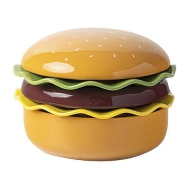 Imagem de Fenteer 5X Kit de louça de jantar de cerâmica, pratos de grés, tigelas de massas criativas em forma de hambúrguer placas de porcelana e conjunto de tigelas