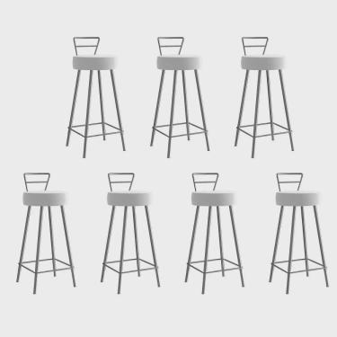 Imagem de Kit 07 Banqueta Alta Com Encosto Tina Eiffel Cozinha Bar Bistrô Ferro Cinza Sintético Branco - Ahz Móveis