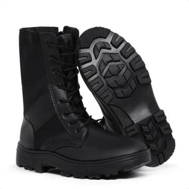 Imagem de Coturno Bota Militar Cano Médio Preta e Camuflada Fechamento em Zíper 