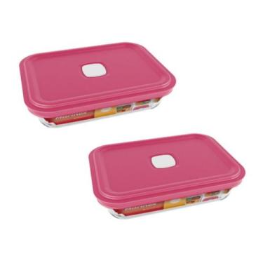 Imagem de 2 Potes de Vidro Facilita Retangular Marmita 750Ml Marinex - NADIR FIG