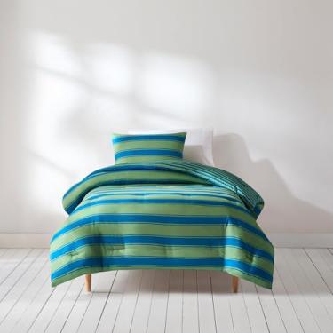 Imagem de Lush Decor Gale Cabana listrada? Conjunto de 2 peças, solteiro/solteiro, GG, azul e sálvia - conjunto de cama listrado - edredom verde infantil - decoração de dormitório costeiro