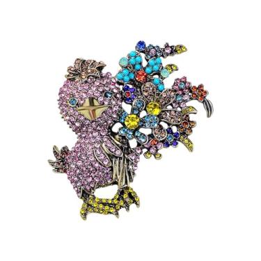 Imagem de Broche de flor de pintinho fofo para mulheres, design engraçado, strass colorido, alfinete, vintage, zircônia, acessórios de zircônia cúbica, corpete na lapela para roupas, broches modernos, joias da